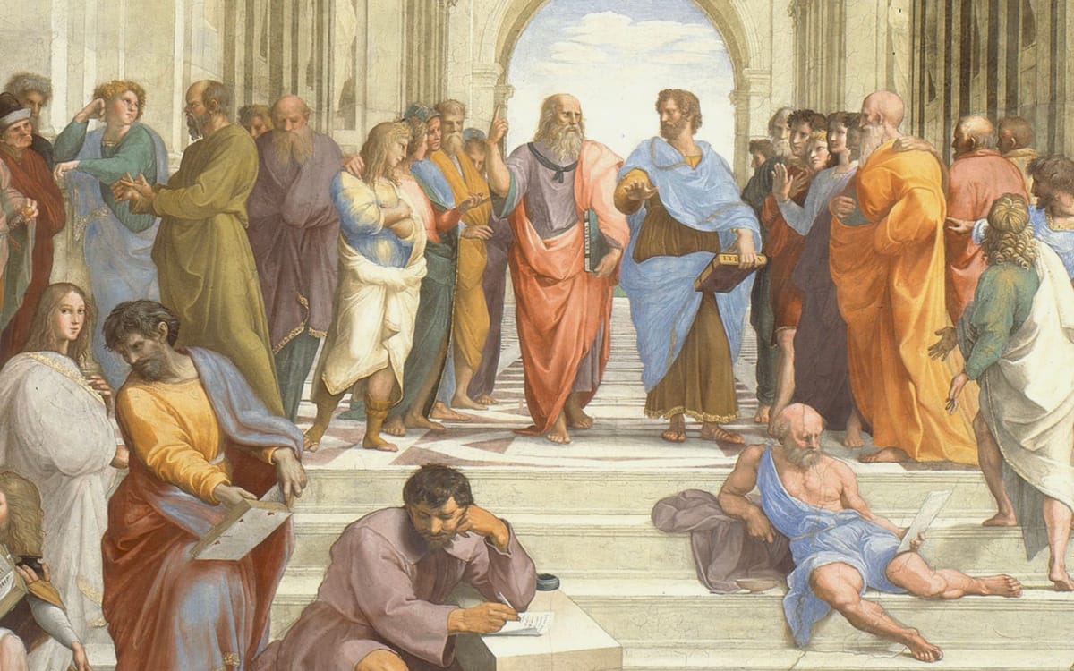 Plato, Aristoteles en vele anderen geschilderd door Rafaël